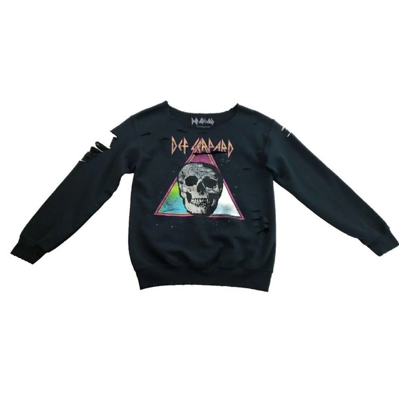 Def Leppard Band - Black Distressed Round Neck Cut Sweatshirt - Size S - Picture 1 of 13